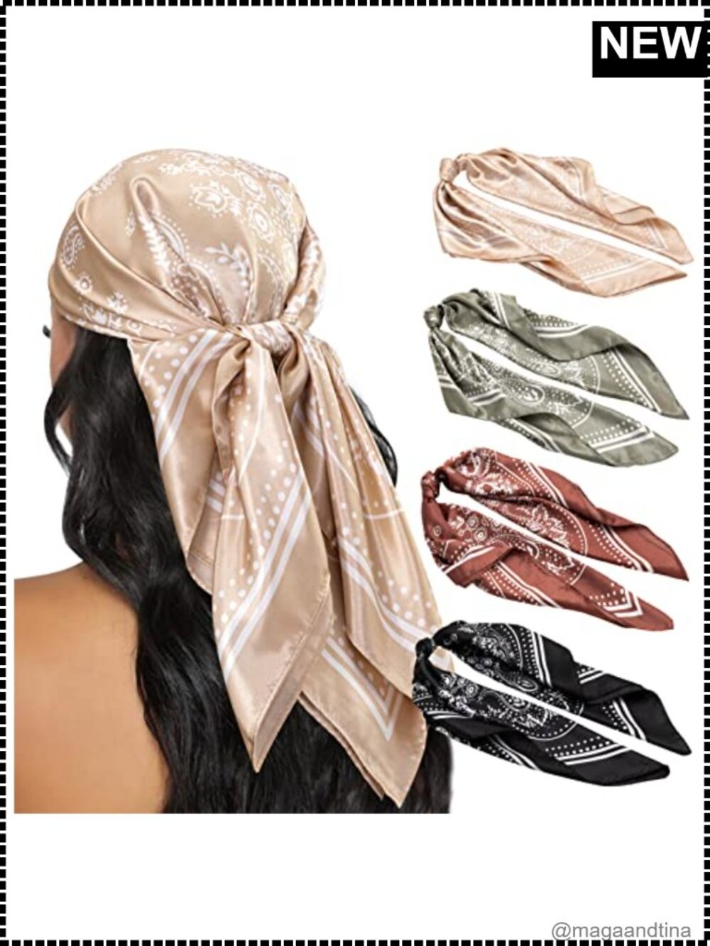 Silk Feel Satin Head Scarf 35" Square Hair Wrap Bandana